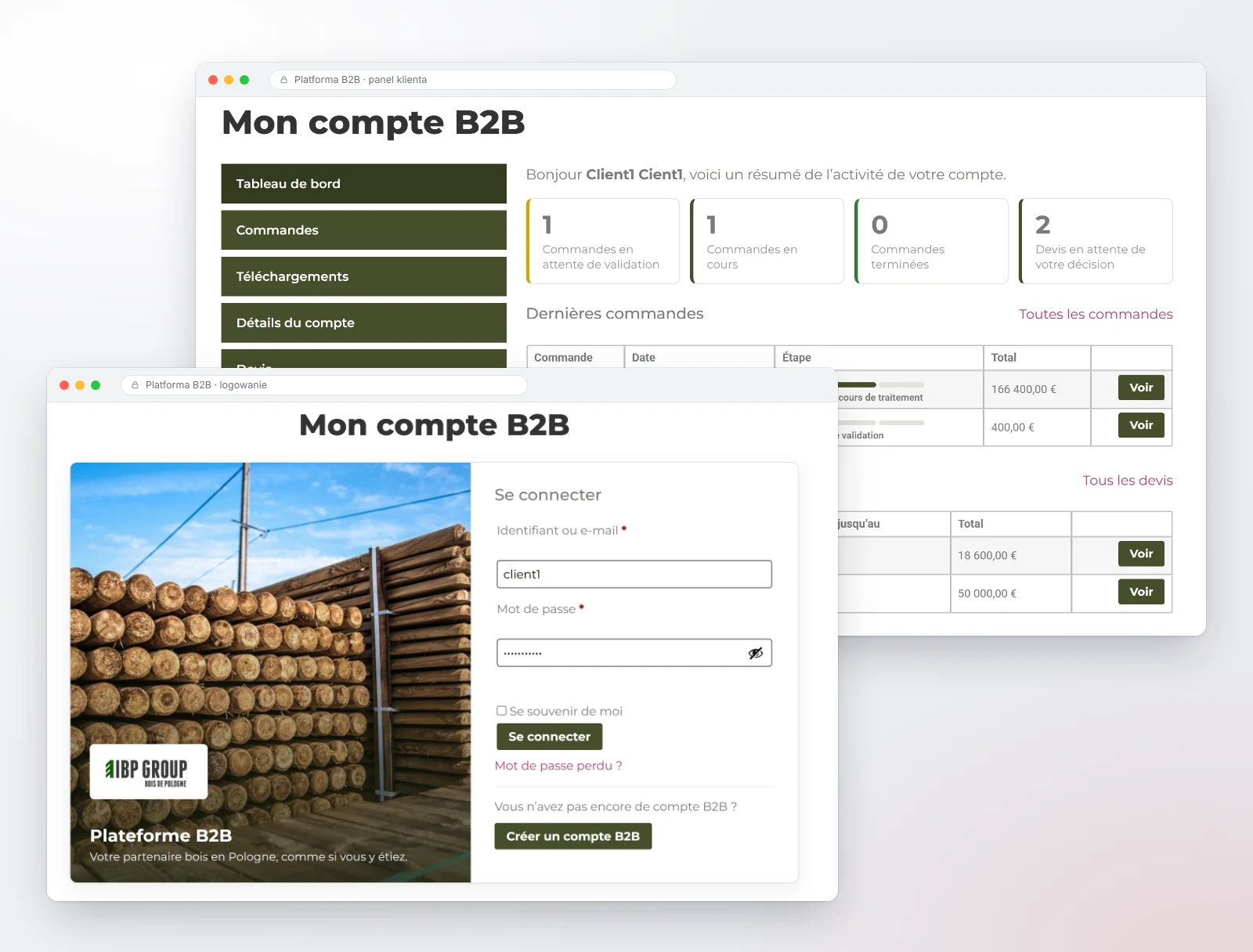 Bois de Pologne — platforma B2B: logowanie i panel klienta
